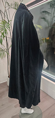 Vintage 80s Black Velvet Gold Stud Opera Cape Duster Trench Coat