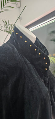 Vintage 80s Black Velvet Gold Stud Opera Cape Duster Trench Coat