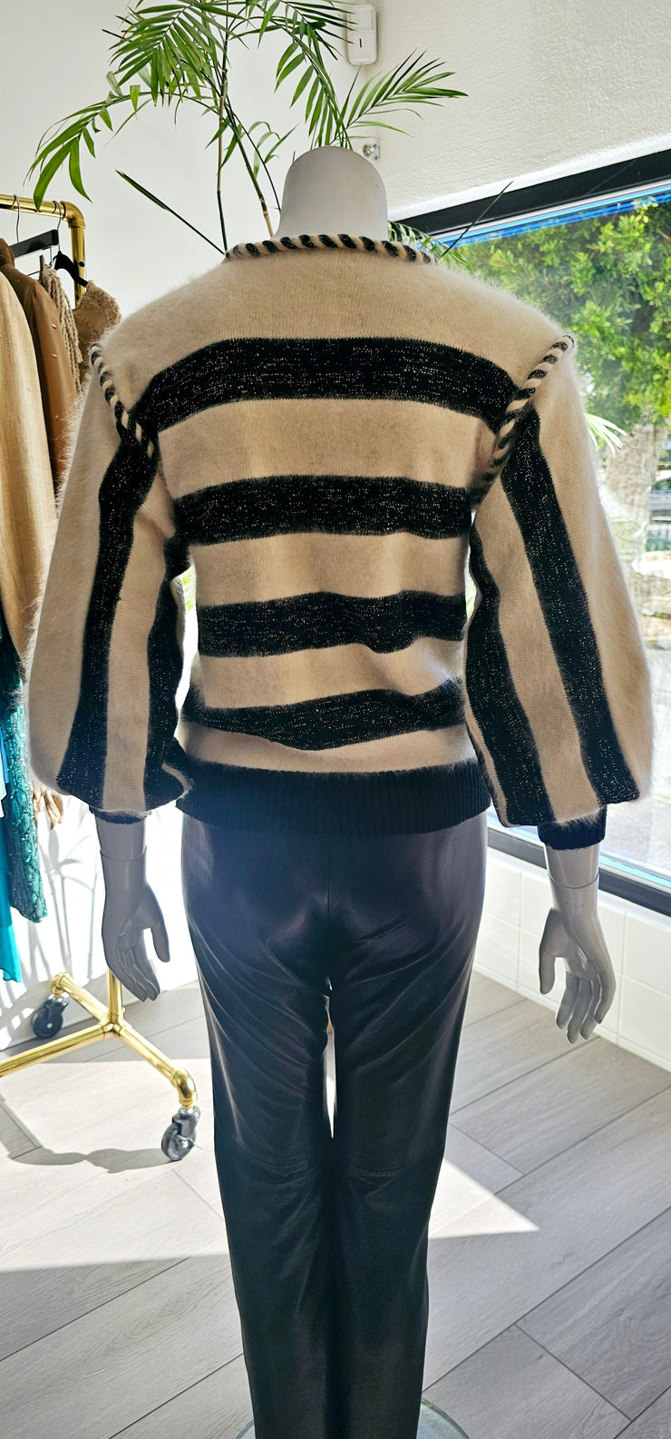 Vintage 80s Angora Metallic Twist Rope Stripe Cardigan Sweater