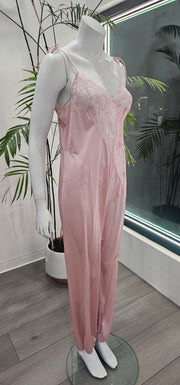 Vtg 70's Rare Pink Lace Harem Jumpsuit Bed Coat Set by Vassarette M