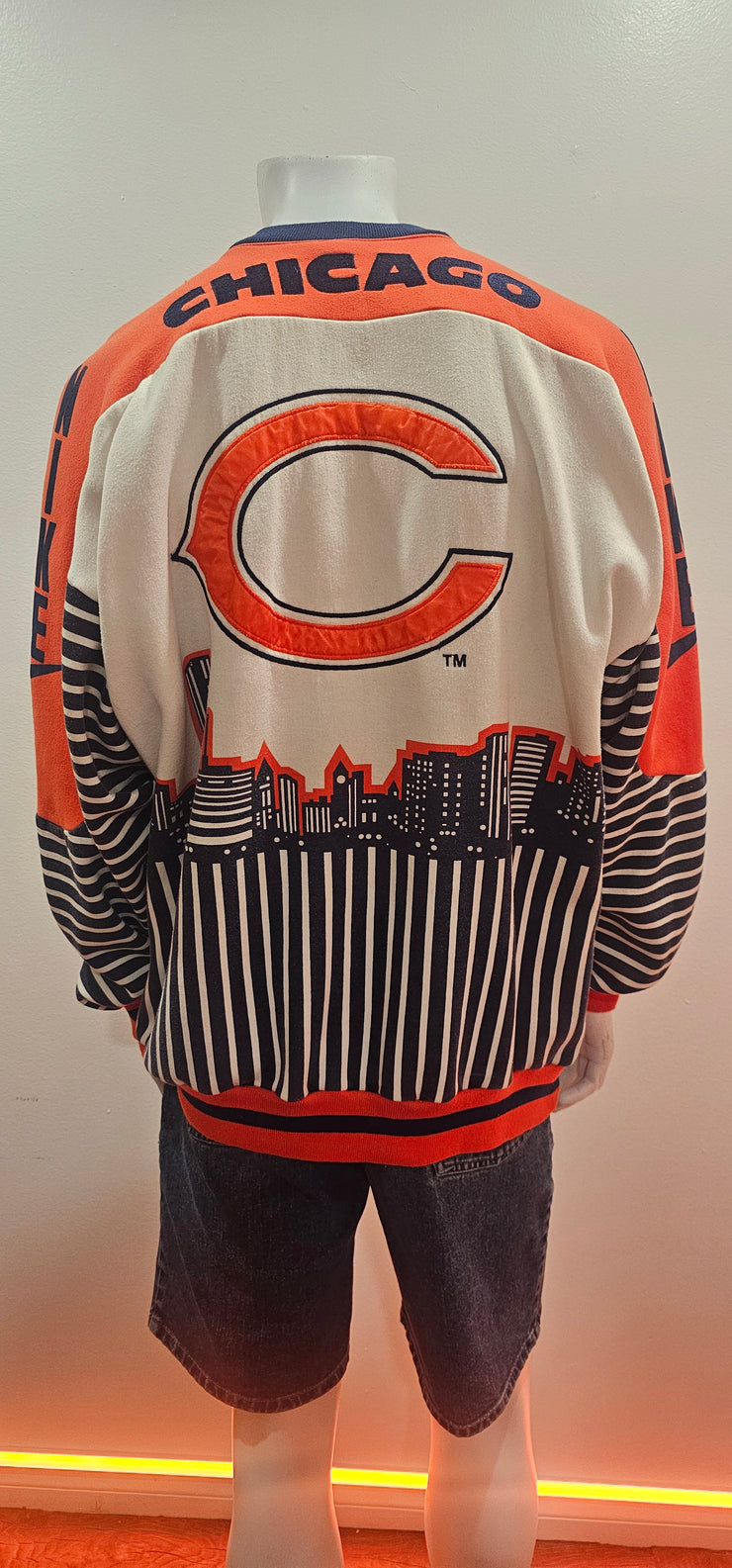 Vintage 80s Rare Nike Chicago Bears All Over Print AOP Jordan Crewneck Signed XL