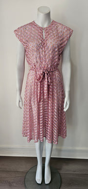 Vintage 70s Chevron Shadow Stripe Ditsy Floral Sheer Midi Dress