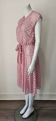 Vintage 70s Chevron Shadow Stripe Ditsy Floral Sheer Midi Dress