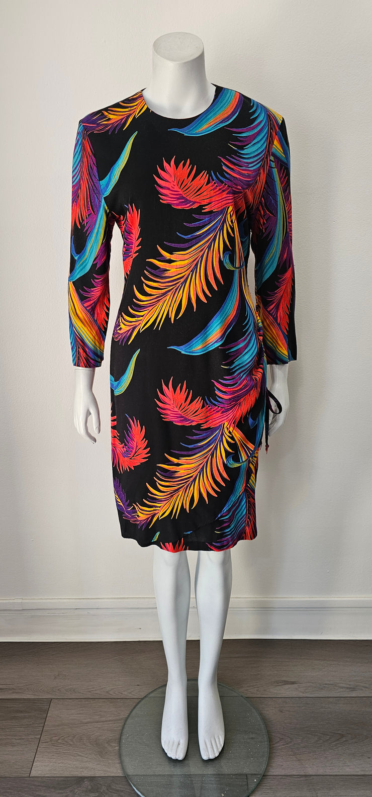 Vintage 80s Rainbow Palm Shift Dress