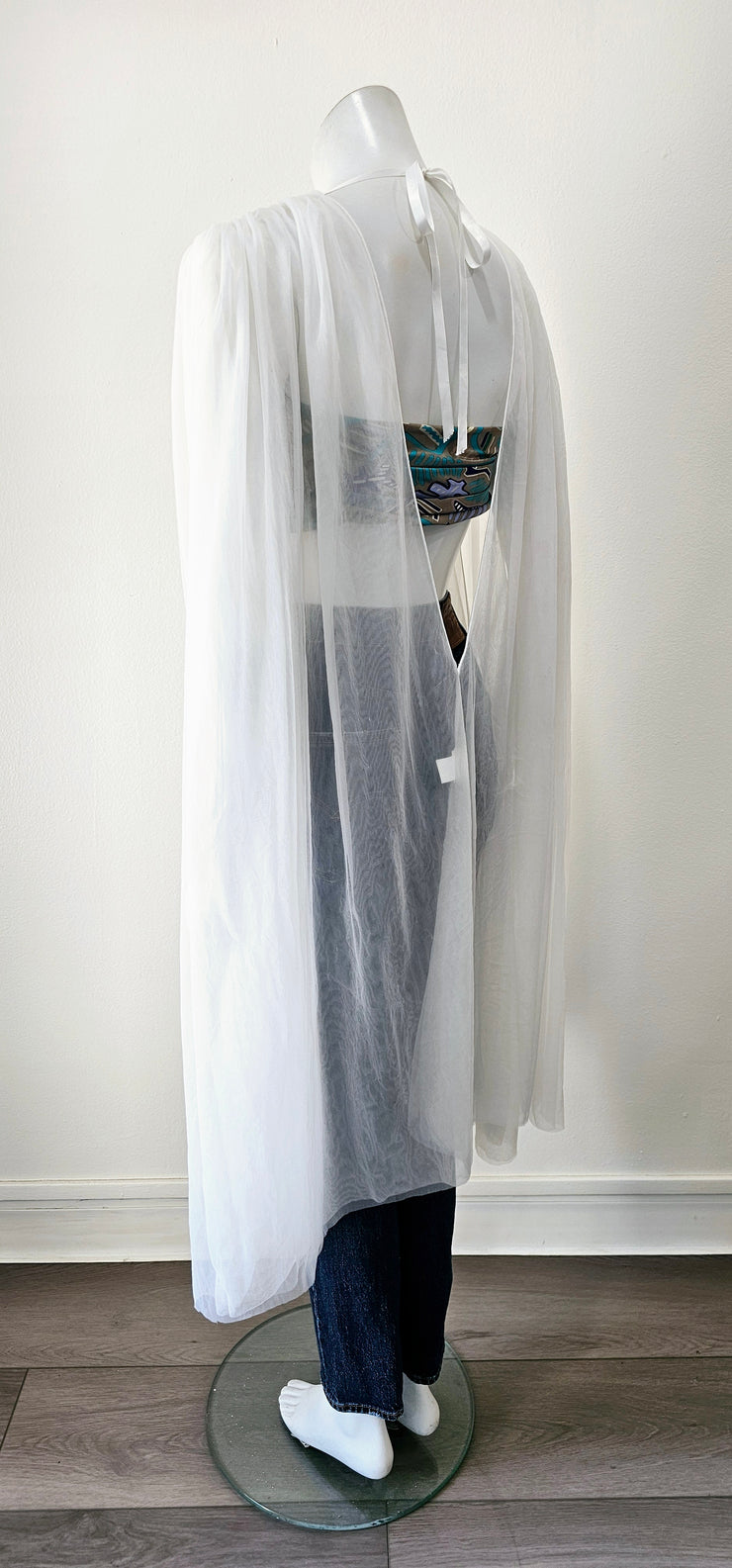 Vintage 80s Romantic Ruched Cape Duster V Back Robe