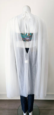 Vintage 80s Romantic Ruched Cape Duster V Back Robe