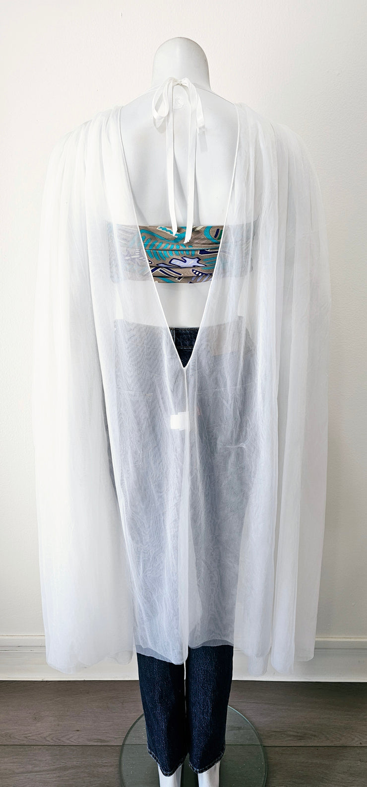 Vintage 80s Romantic Ruched Cape Duster V Back Robe