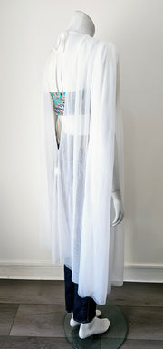Vintage 80s Romantic Ruched Cape Duster V Back Robe