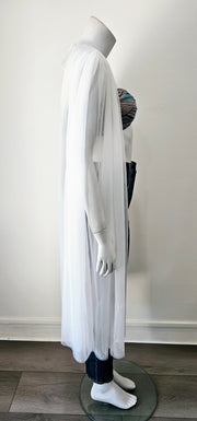 Vintage 80s Romantic Ruched Cape Duster V Back Robe