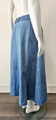 Vintage 80s Denim Button Up Low Rise Midi Slit Skirt