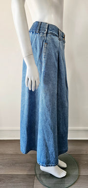 Vintage 80s Denim Button Up Low Rise Midi Slit Skirt