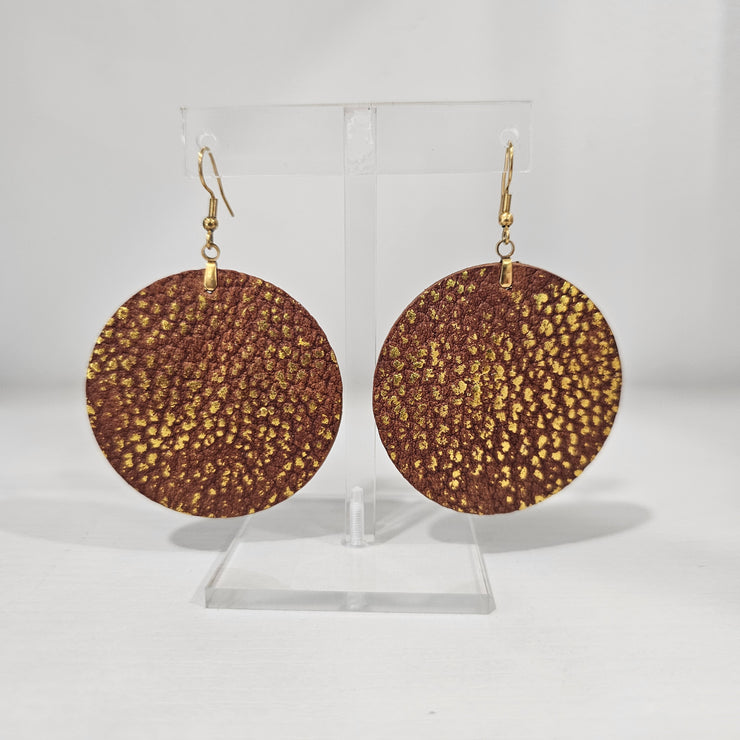 Leather Circle Camel Gold Foil Earrings by LKT