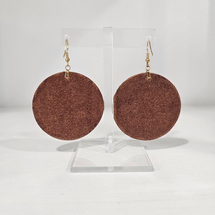 Leather Circle Camel Gold Foil Earrings by LKT