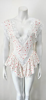Vintage 80's Flirty Heart Lace Flounce Teddy Festival Bodysuit