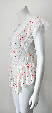 Vintage 80's Flirty Heart Lace Flounce Teddy Festival Bodysuit