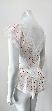 Vintage 80's Flirty Heart Lace Flounce Teddy Festival Bodysuit
