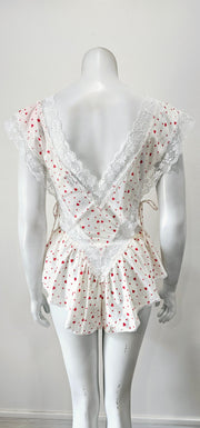 Vintage 80's Flirty Heart Lace Flounce Teddy Festival Bodysuit