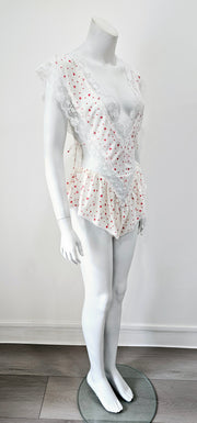 Vintage 80's Flirty Heart Lace Flounce Teddy Festival Bodysuit