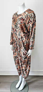 Vintage 80s Abstract Plunging Back V Harem Romper Jumpsuit
