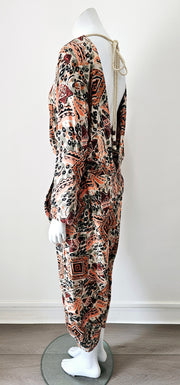 Vintage 80s Abstract Plunging Back V Harem Romper Jumpsuit