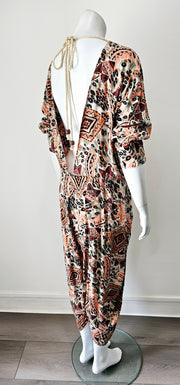Vintage 80s Abstract Plunging Back V Harem Romper Jumpsuit
