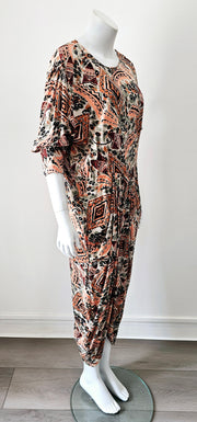 Vintage 80s Abstract Plunging Back V Harem Romper Jumpsuit