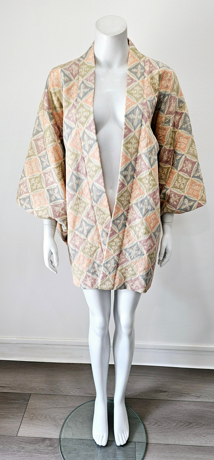 Boho Ethnic 70s Kimono Pastel Medallion Silver Lurex Brocade Duster Robe