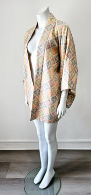 Boho Ethnic 70s Kimono Pastel Medallion Silver Lurex Brocade Duster Robe
