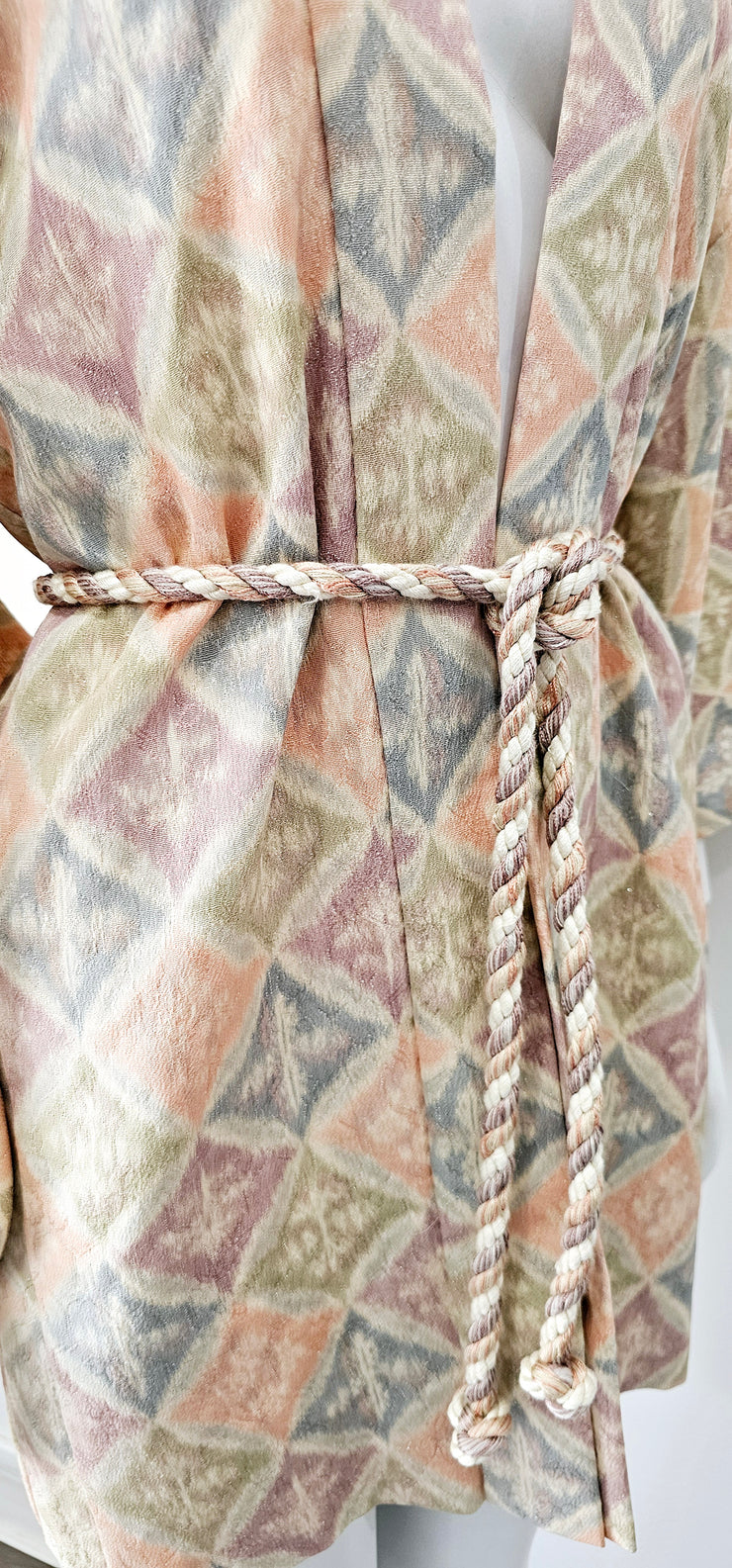 Boho Ethnic 70s Kimono Pastel Medallion Silver Lurex Brocade Duster Robe