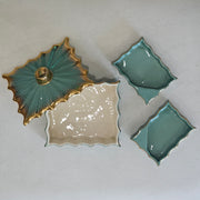 Vintage 60s 70s Mid Century MCM Ornate 22K Gold Ceramic Cigarette Box Ashtrays Trinket Dish