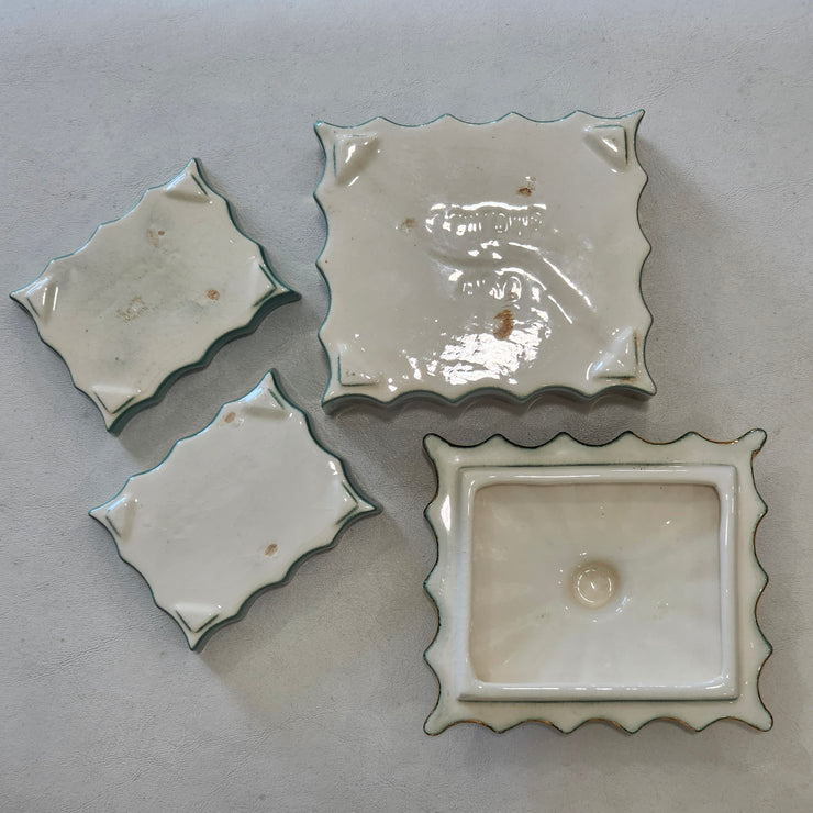 Vintage 60s 70s Mid Century MCM Ornate 22K Gold Ceramic Cigarette Box Ashtrays Trinket Dish