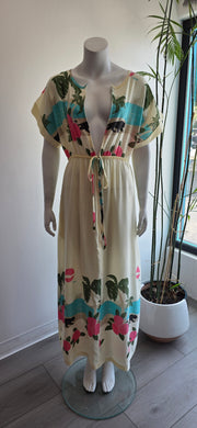 Vintage 70s Panther Tropical Island Boho Hippy Duster Tunic Maxi