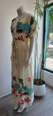 Vintage 70s Panther Tropical Island Boho Hippy Duster Tunic Maxi