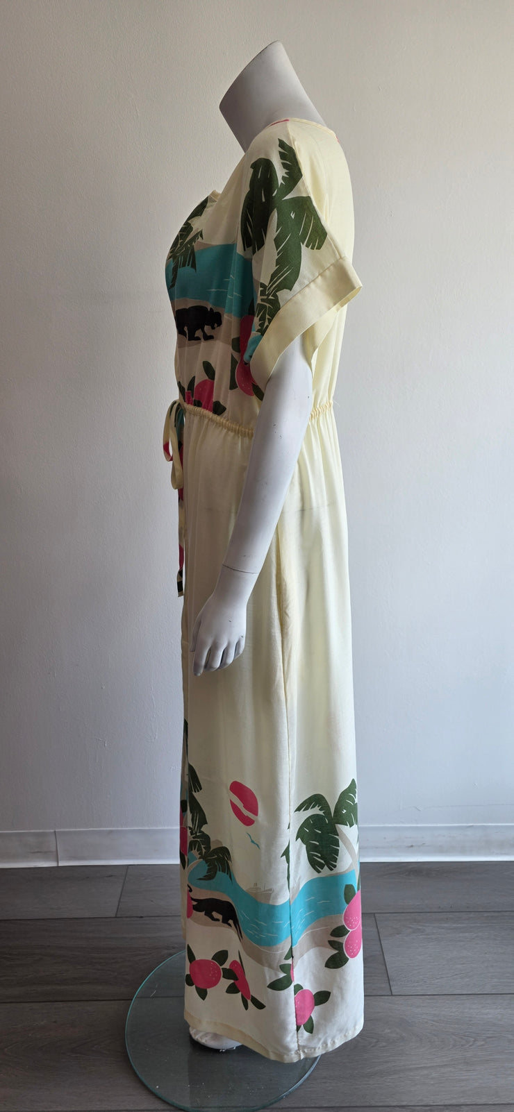 Vintage 70s Panther Tropical Island Boho Hippy Duster Tunic Maxi