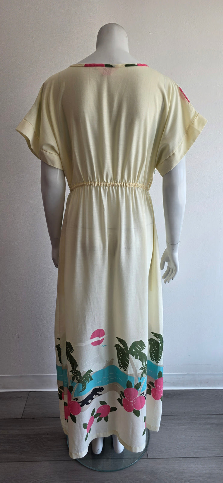 Vintage 70s Panther Tropical Island Boho Hippy Duster Tunic Maxi