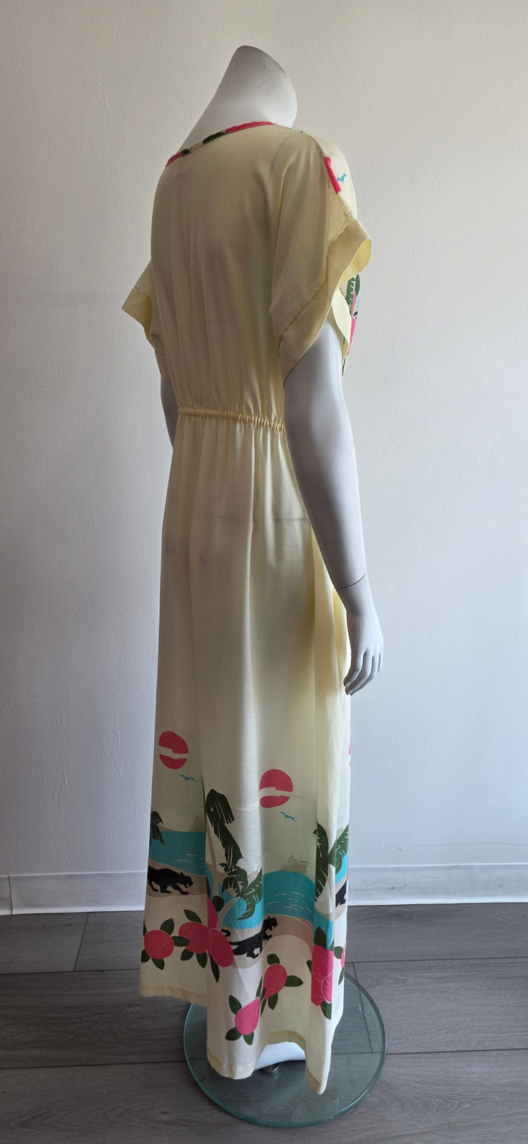 Vintage 70s Panther Tropical Island Boho Hippy Duster Tunic Maxi