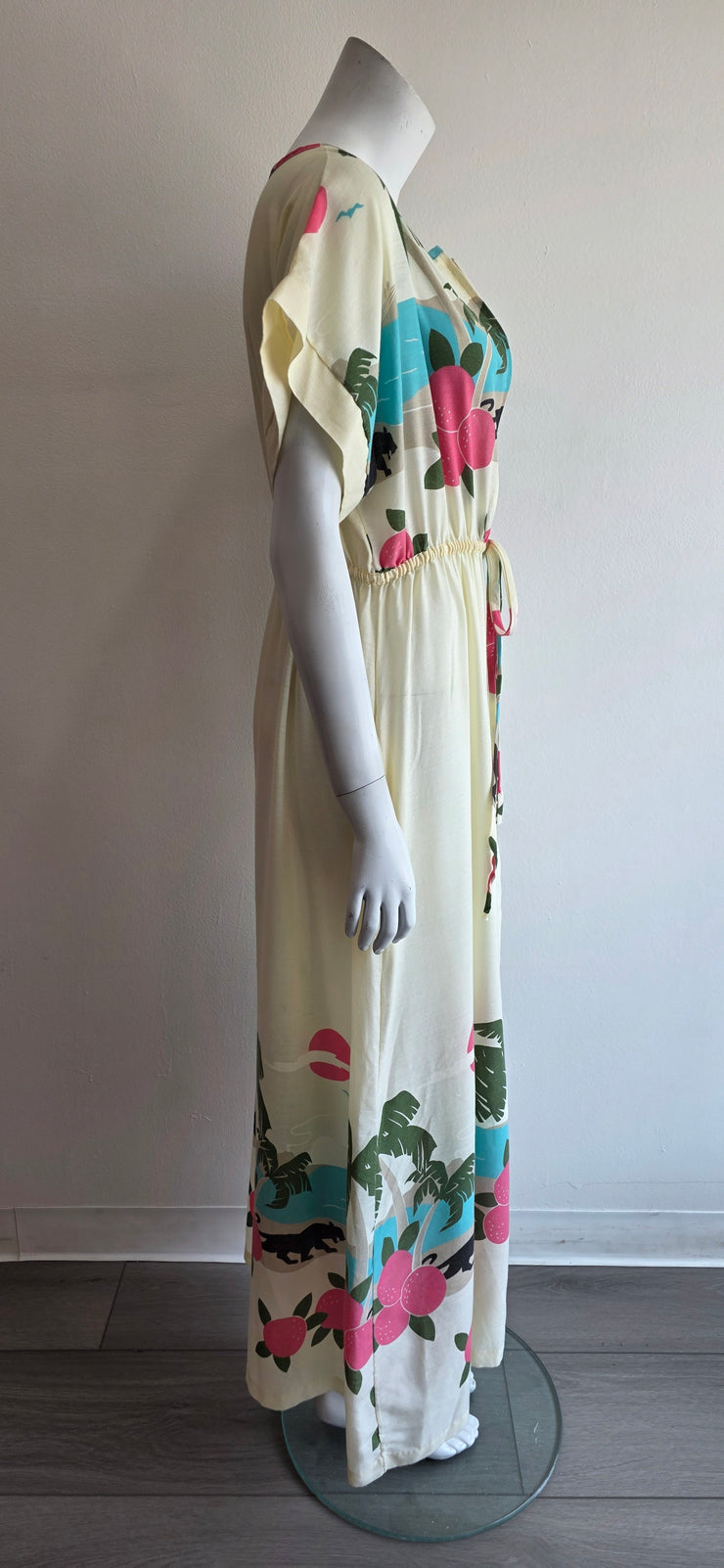Vintage 70s Panther Tropical Island Boho Hippy Duster Tunic Maxi