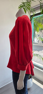 Vintage 80’s Tomato Red Linen Pleated Tailored Puff Sleeve Jacket Top by Helene Straber