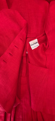 Vintage 80’s Tomato Red Linen Pleated Tailored Puff Sleeve Jacket Top by Helene Straber