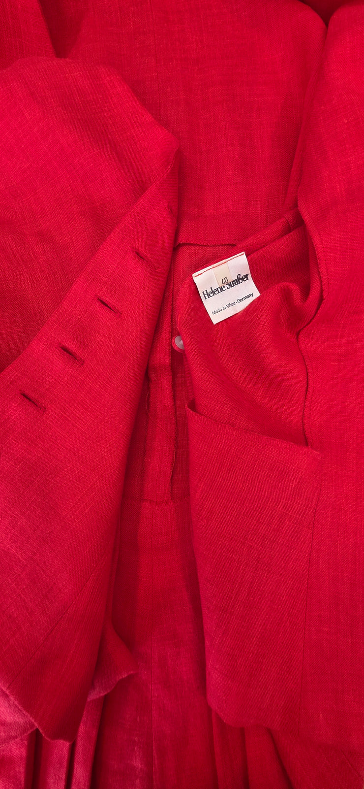 Vintage 80’s Tomato Red Linen Pleated Tailored Puff Sleeve Jacket Top by Helene Straber