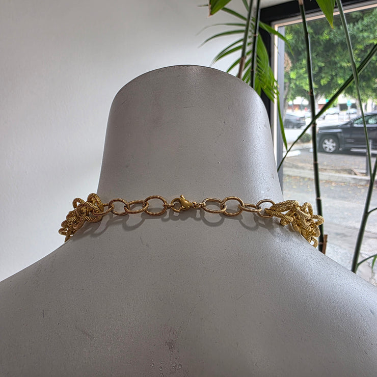 Vintage 70’s Upcycled Gold-tone Palm Tree Pendant Textured Cable Chain Double Strand Necklace 15"-18"