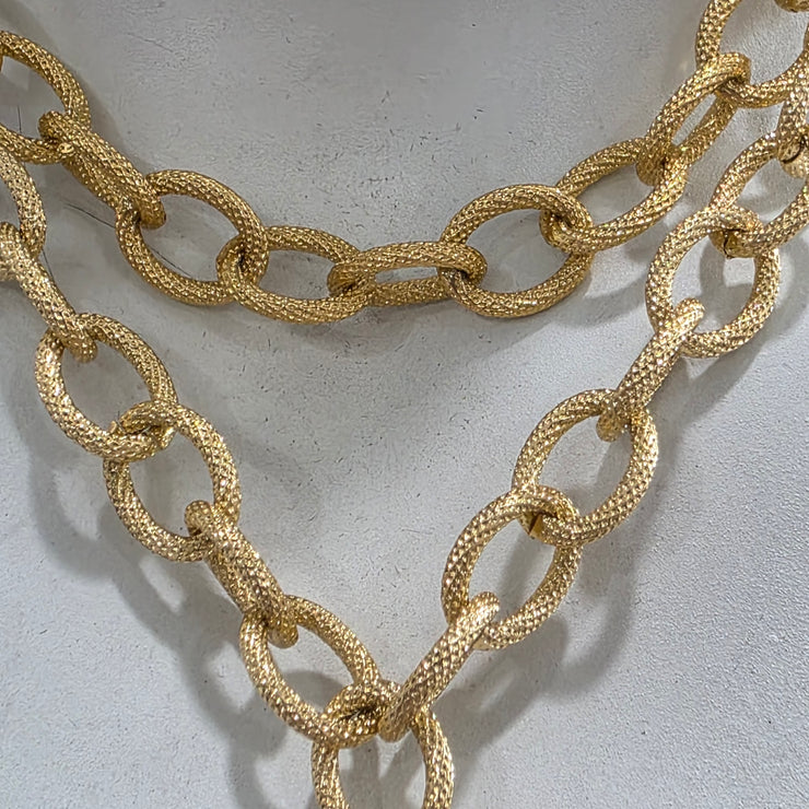 Vintage 70’s Upcycled Gold-tone Palm Tree Pendant Textured Cable Chain Double Strand Necklace 15"-18"