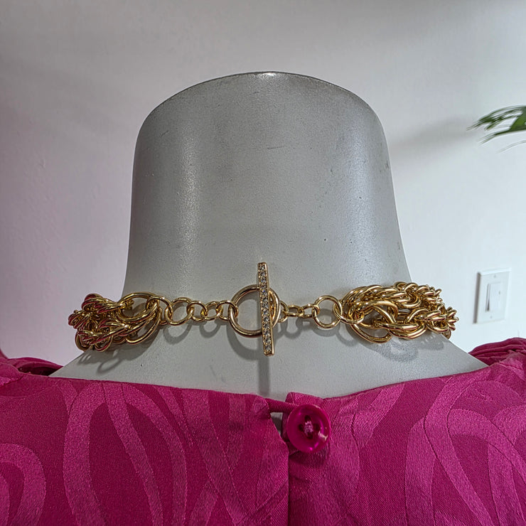 Vintage 70’s Upcycled Gold-tone Palm Tree Pendant Oversized Rope Double Strand Necklace 18"-22"