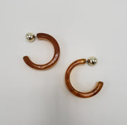 Small Marbleized Cognac Resin Hoop Gold Ball Back Earrings