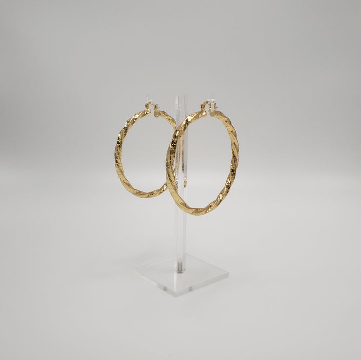 Large Textured Twisted Gold Hoop Earrings