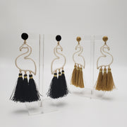 Swan Tassel Fringe Earrings - Gold & Ivory