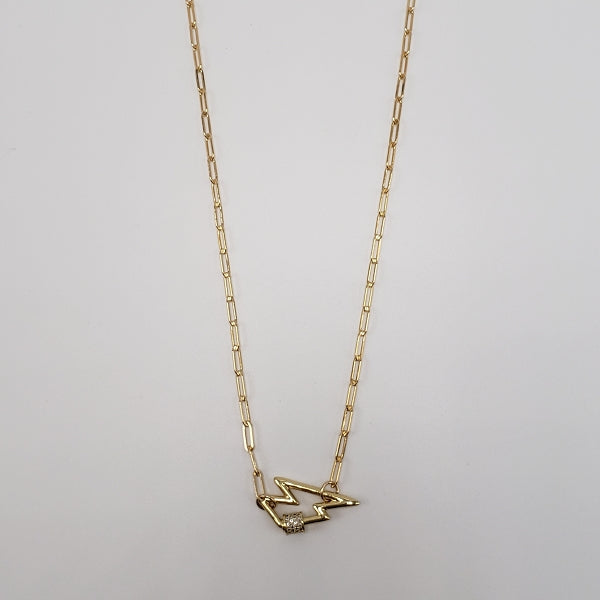 Gold Lightening Bolt Pave Twist Lock Pendant 14K Gold Filled 17" Chain Necklace