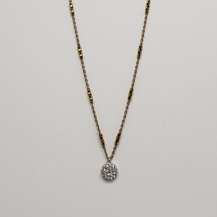 Gold Small CZ Disc Pendant Necklace