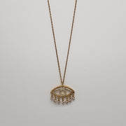 Gold Evil Eye Fringe CZ Pendant Necklace
