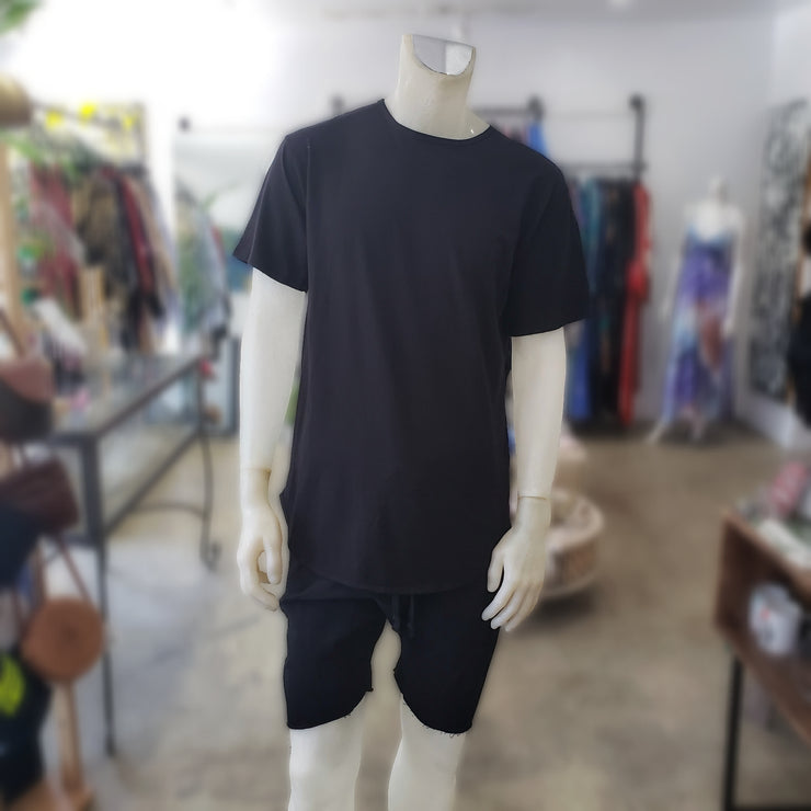 Drop Crotch Black French Terry Shorts